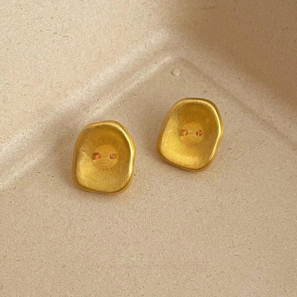 French Vintage Brushed Copper Stud Earrings Matte Geometric Letter Design