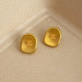 French Vintage Brushed Copper Stud Earrings Matte Geometric Letter Design