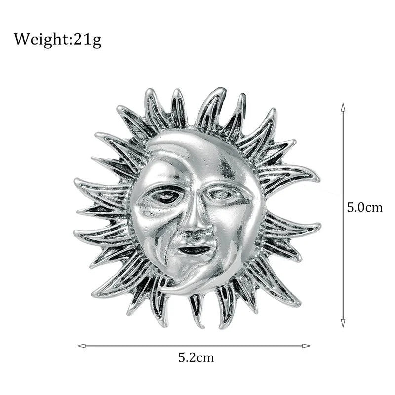Elegant Gold Plated Alloy Sun Goddess Moon Face Brooch, Vintage Celestial Lapel Pin For Suit Accessory