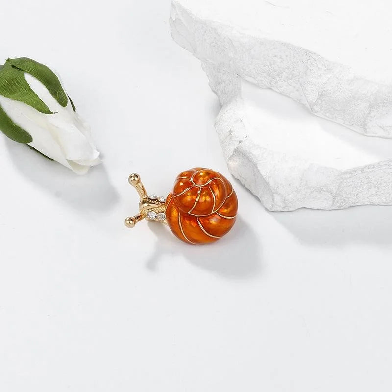Cute Enamel Snail Brooch With Rhinestone Accents, Gold Tone Animal Lapel Pin Corsage Gift For Women