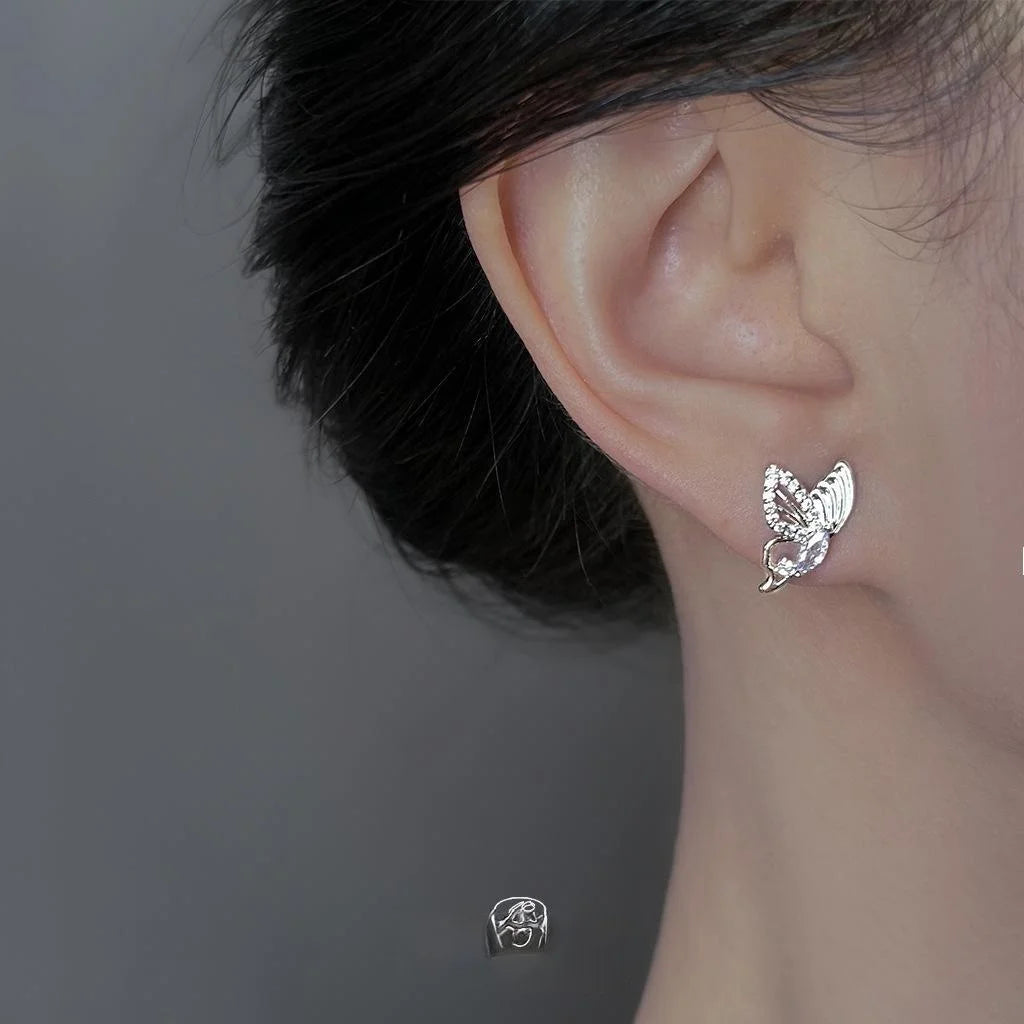 Purple Butterfly Micro Pave Zircon Copper Stud Earrings Elegant Minimalist Style