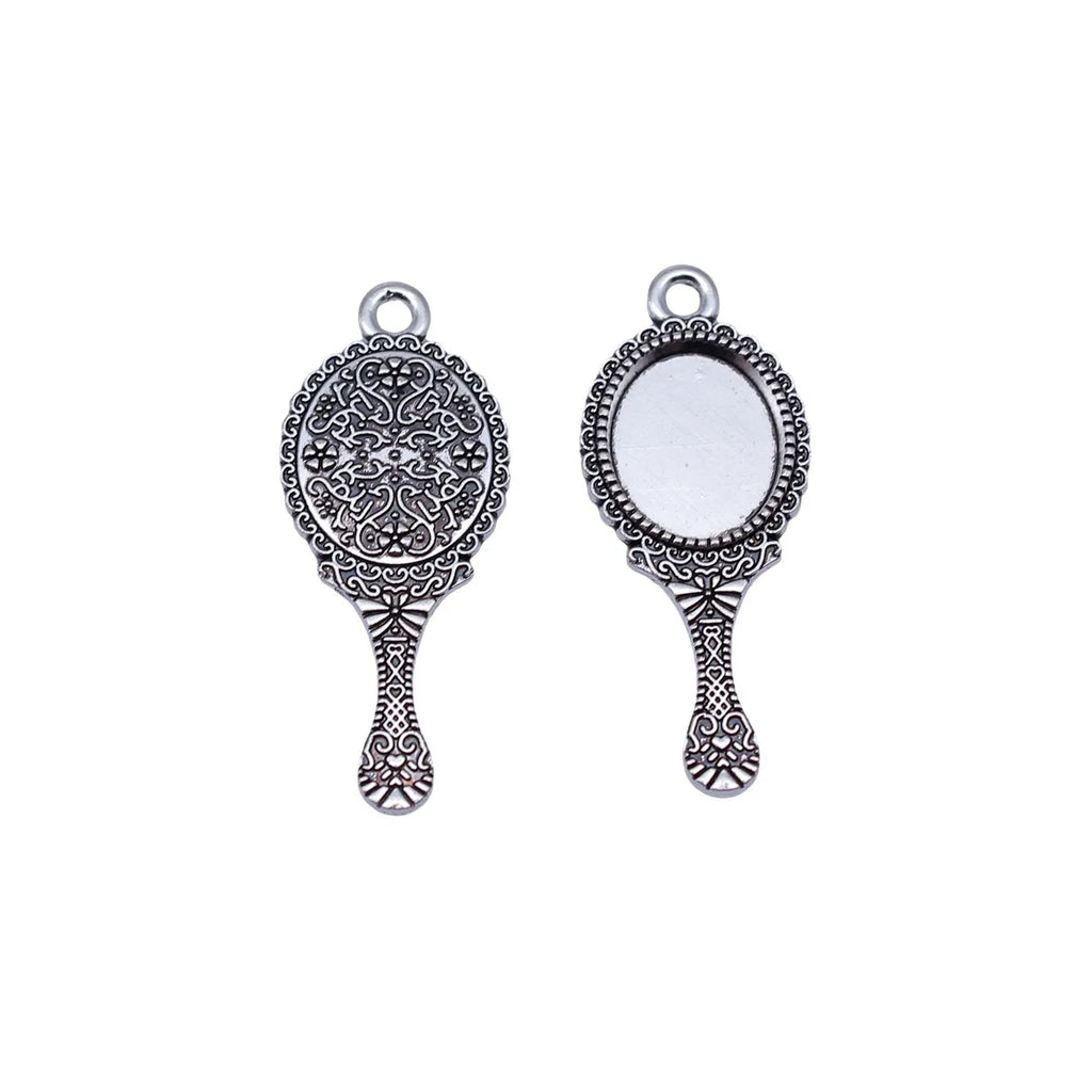 34x14mm 1.45g Antique Silver Zinc Alloy Vintage Mirror Charm Pendant for DIY Necklace Making