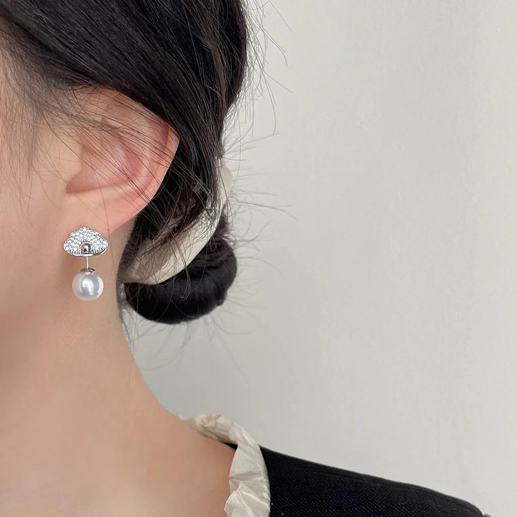 French Vintage Copper Cloud Pearl Micro Pave Zircon Stud Earrings Two Way Luxury Jewelry