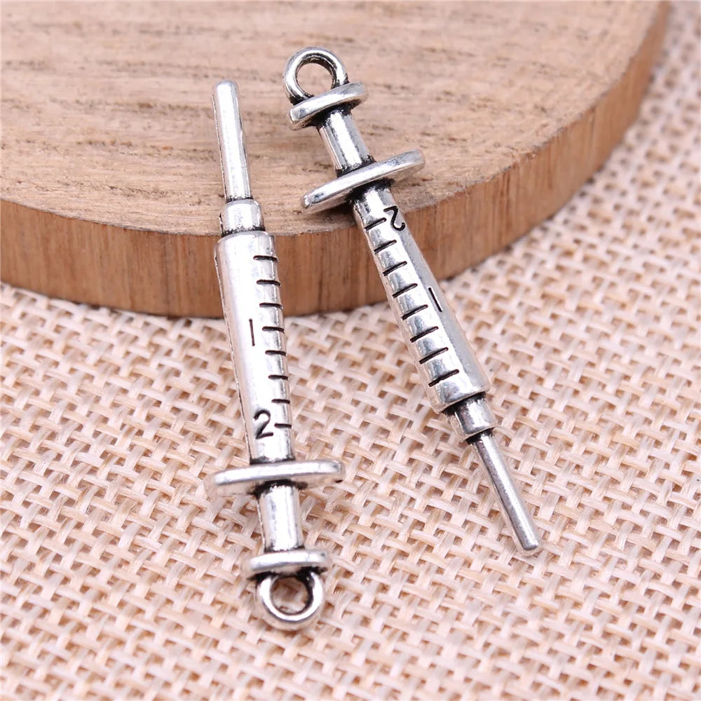 36x9mm 2g Multicolor Zinc Alloy Syringe Charm Pendant for DIY Medical Theme Jewelry Making