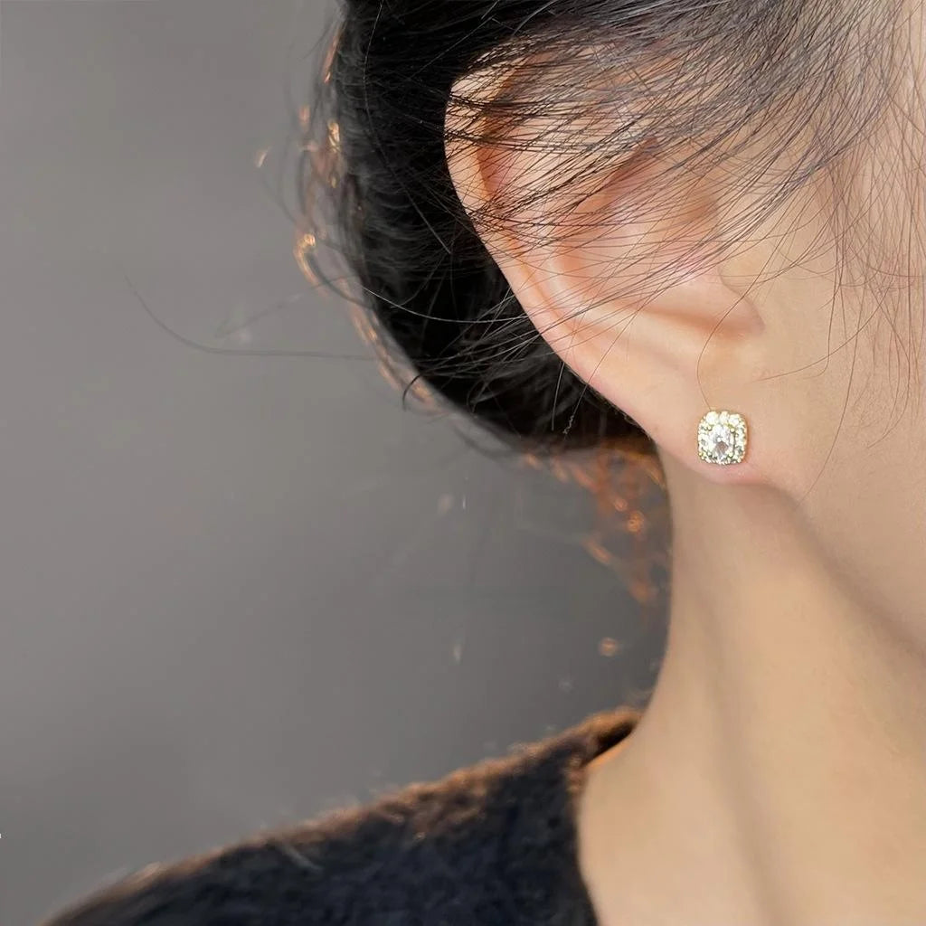 Mini Micro Pave Zircon Square Geometric Copper Stud Earrings Minimalist Fashion Jewelry