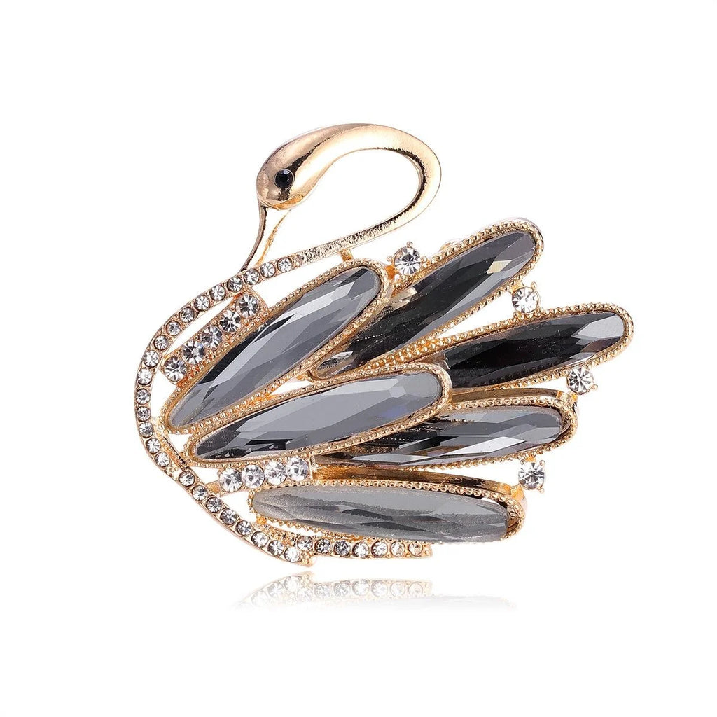 Elegant Swan Alloy Rhinestone Brooch With Black Crystal Wings, Luxury Lapel Pin Corsage Suit Accessory Gift