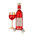 Luxury Enamel Rhinestone Wine Bottle And Glass Alloy Brooch, Elegant Creative Lapel Pin Suit Accessory