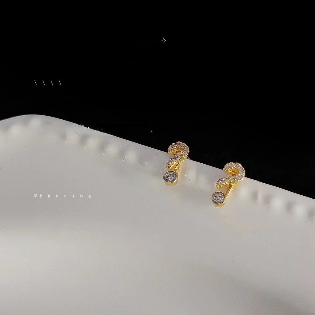 Mini Micro Pave Zircon Silver Plated Copper Question Mark Stud Earrings Cute Minimalist Jewelry