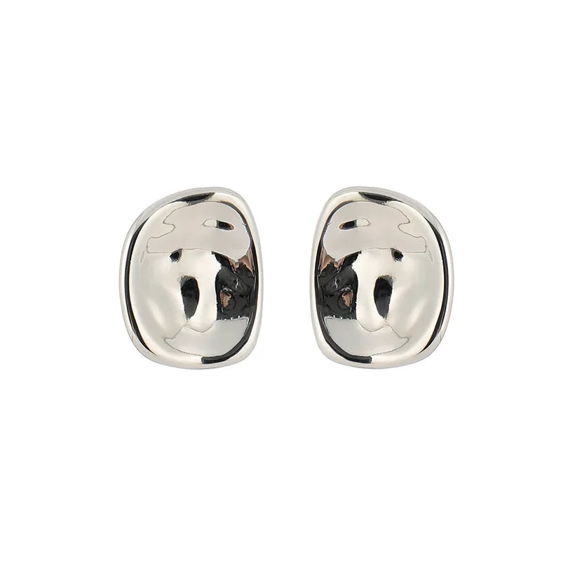 Luxury Hammered Silver Tone Irregular Concave Alloy Geometric Stud & Clip On No Piercing Earrings