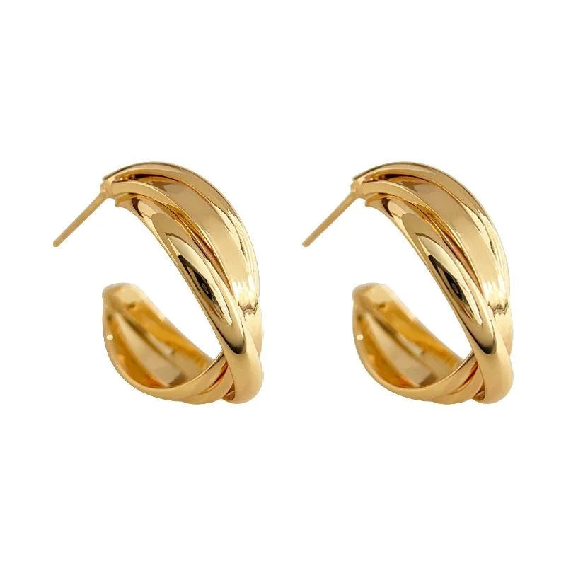 18K Gold Plated Copper Geometric Hoop Drop Earrings Minimalist Luxury Women's Jewelry