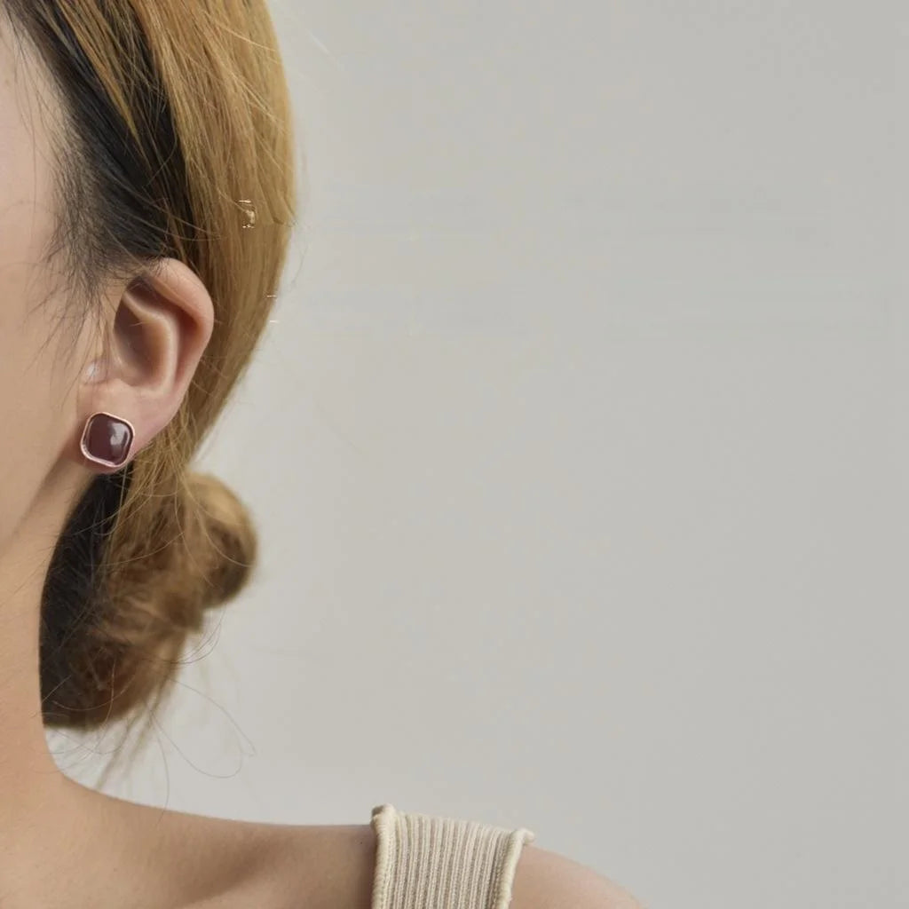 14K Plated Alloy Square Enamel Stud Earrings Minimalist Korean Geometric Jewelry