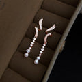 Elegant Long Waterdrop Tassel Drop Earrings With Copper, Lustrous Pearl And Pave Zircon