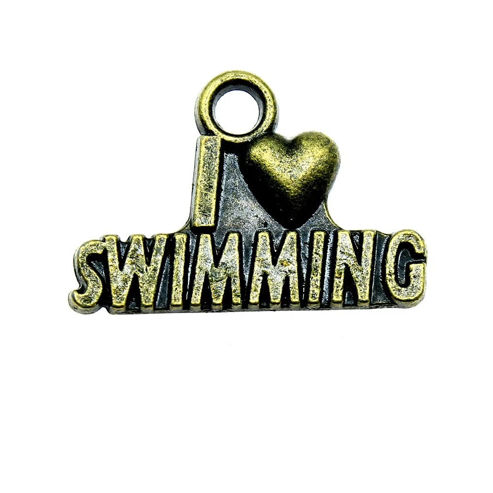 22x15mm 1.6g Multicolor Zinc Alloy I Love Swimming Charm Pendant for DIY Sports Jewelry Making