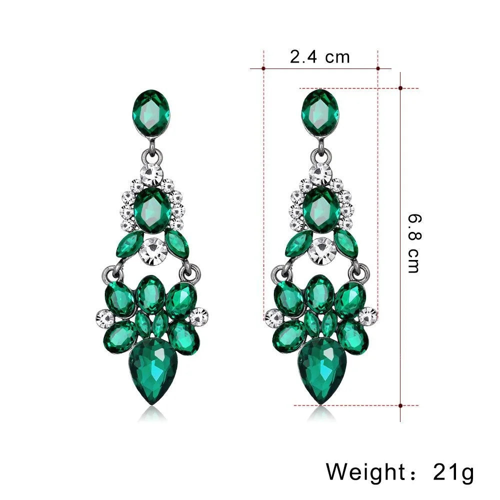 Elegant Bridal Green Glass Crystal Rhinestone Alloy Chandelier Tassel Earrings For Wedding Party Gift