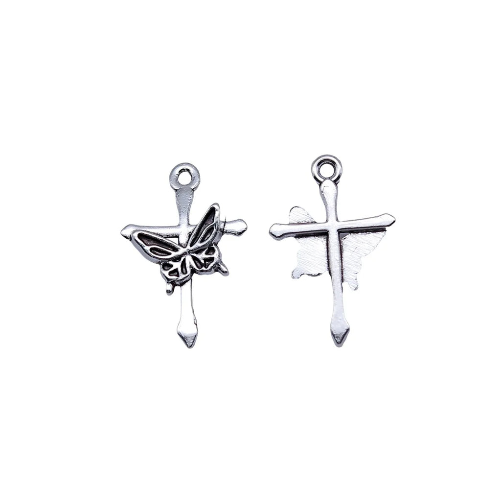 20x13mm 0.6g Antique Silver Zinc Alloy Butterfly Cross Charm Pendant for DIY Necklace Bracelet Jewelry