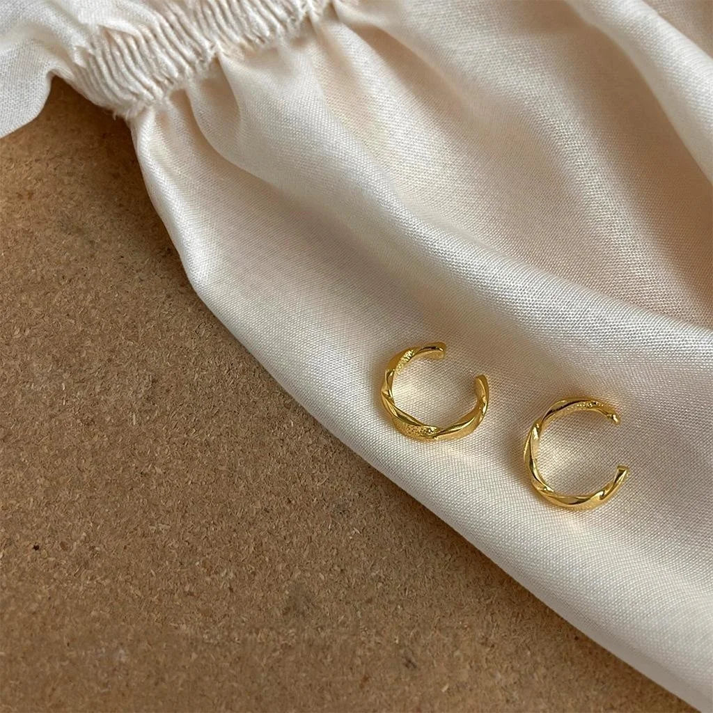 14K Gold Plated Copper Geometric Round Ear Clip Drop Earrings Minimalist No Piercing Jewelry