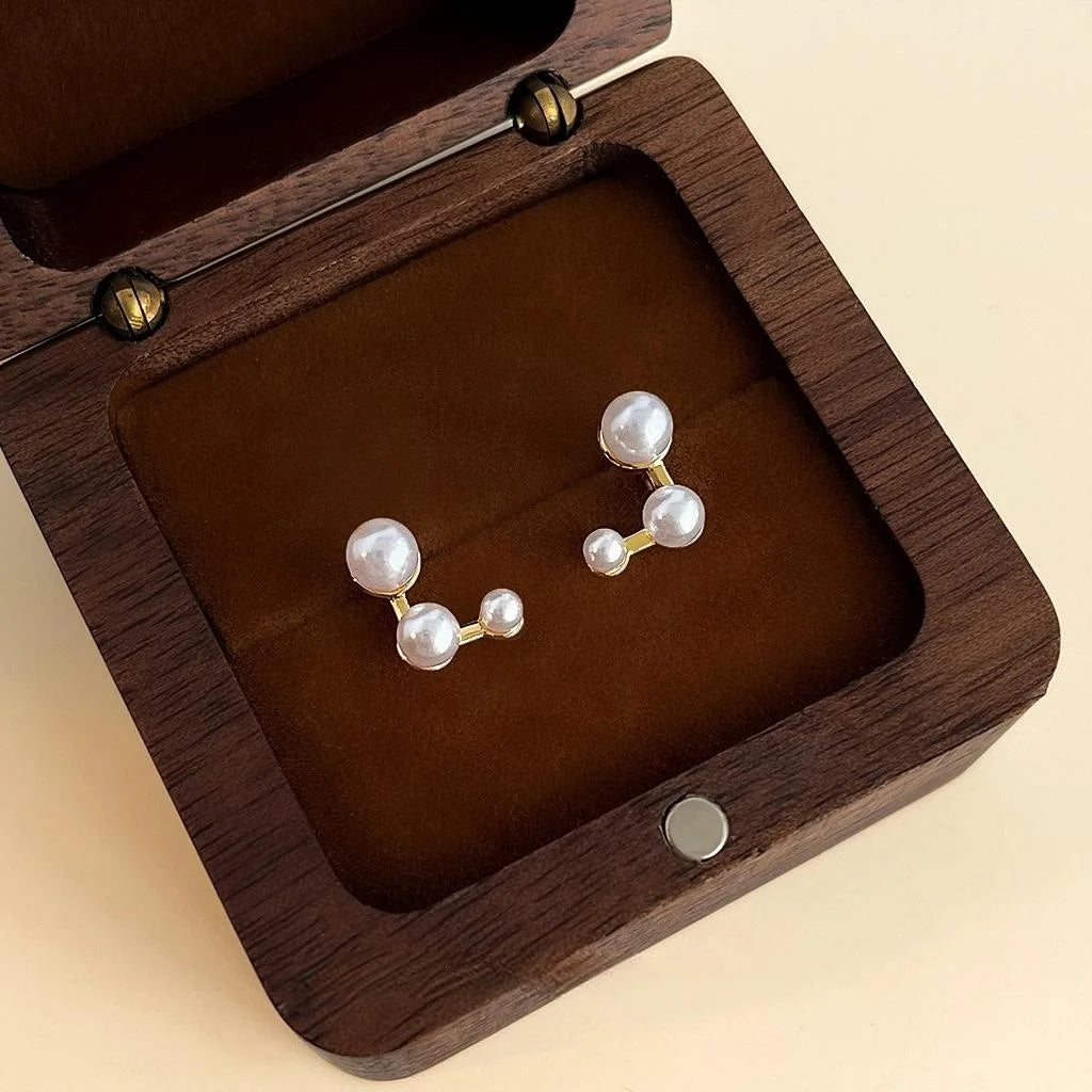 Minimalist Copper Pearl Drop Earrings Geometric Line Round Square Commuter Jewelry For Women