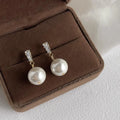 Elegant Pearl Geometric Copper Stud Earrings With Silver Plated Pins Minimalist Fashion Jewelry