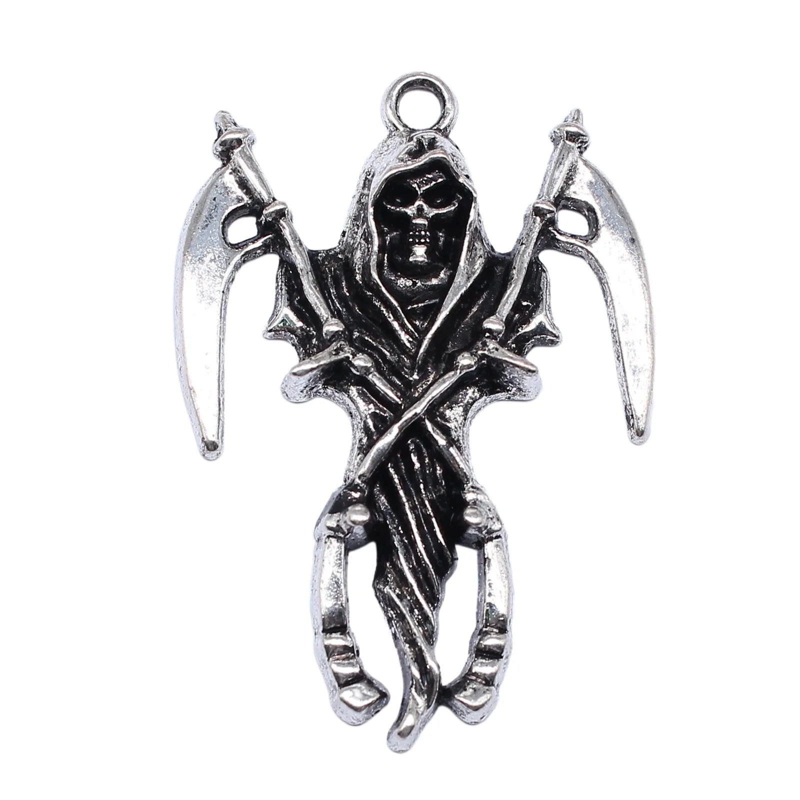 55x39mm 10.9g Antique Silver Zinc Alloy Skull Grim Reaper Scythe Charm Pendant for DIY Gothic Jewelry