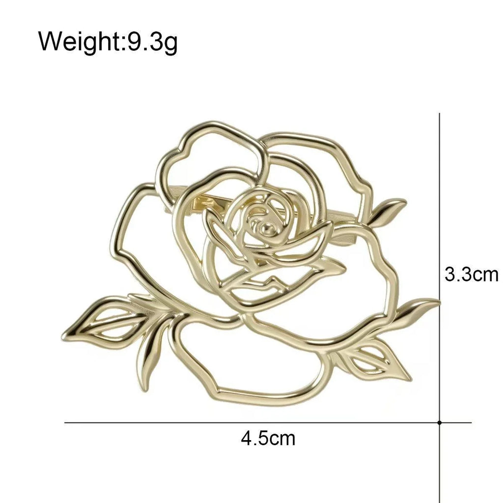 Elegant Hollow Rose Camellia Flower Alloy Brooch Pin, Korean Style Gold Lapel Pin Corsage Suit Accessory