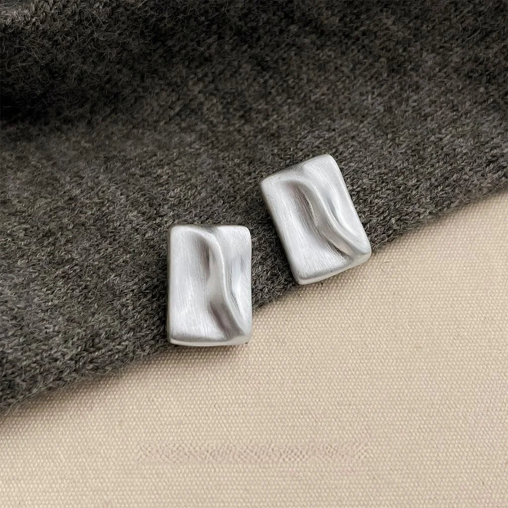 Brushed Copper Irregular Heart Geometric Stud Earrings Matte Minimalist Fashion Jewelry