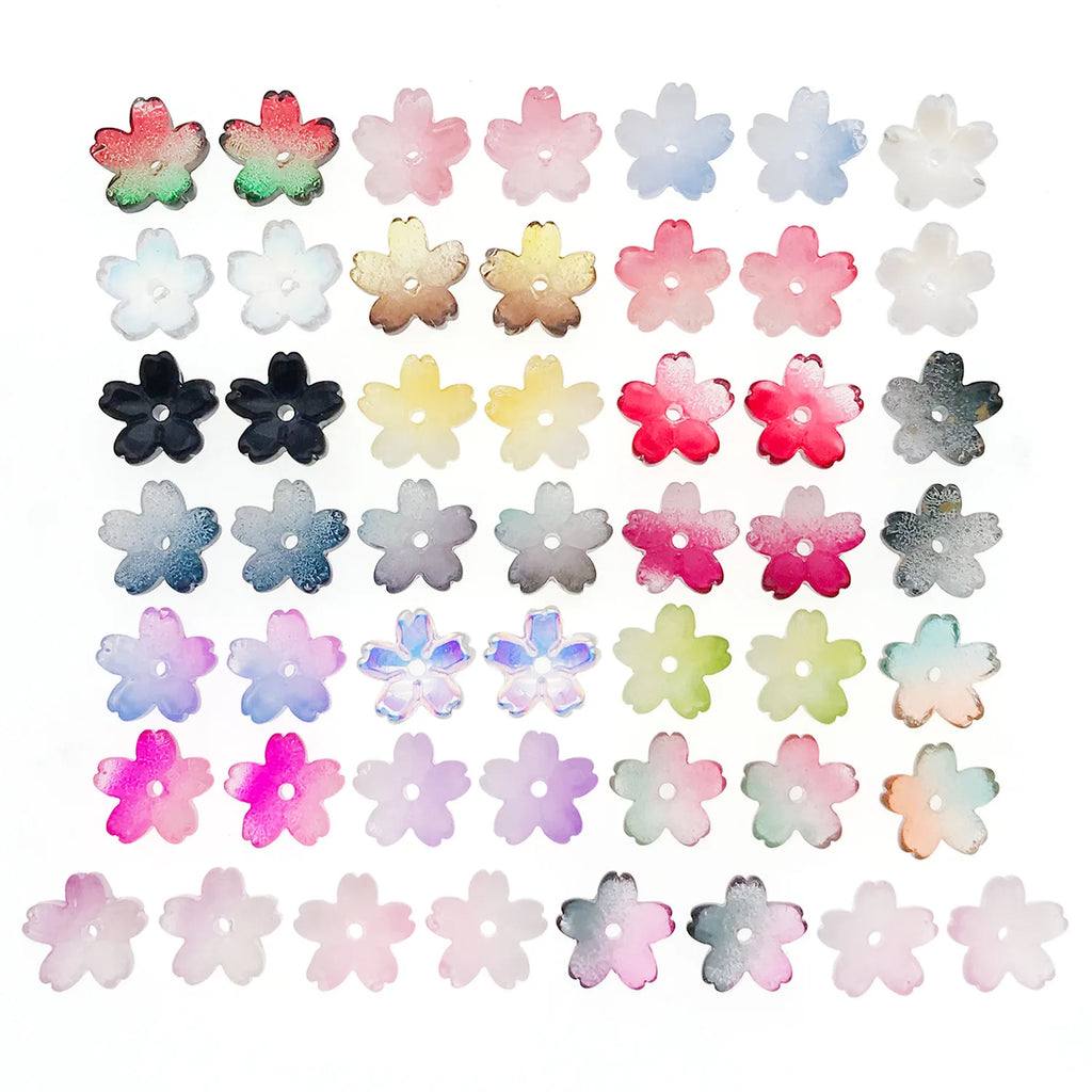 Color Gradient Glass Cherry Blossom Loose Flower Beads for DIY Bracelet Jewelry Making