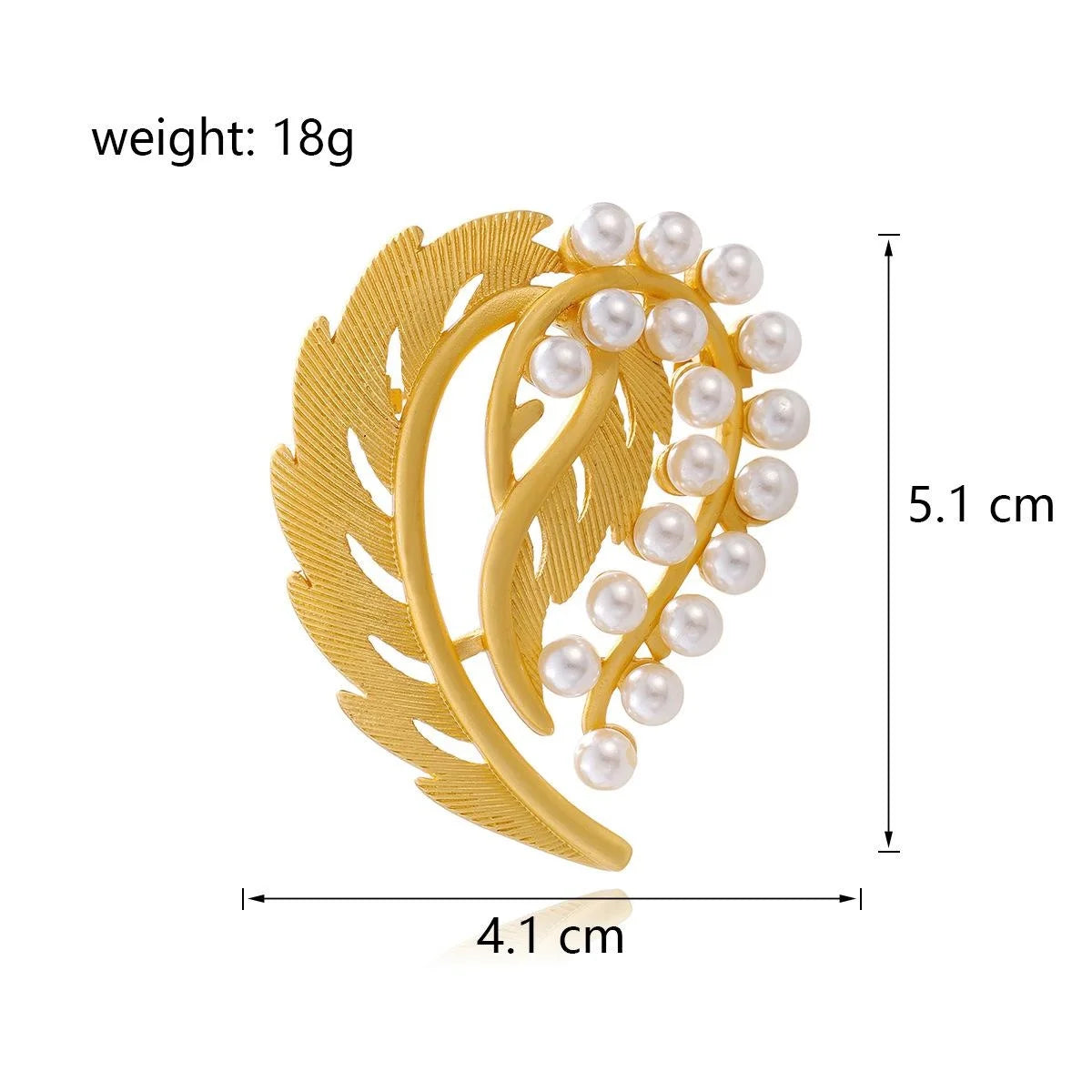 Elegant Gold Alloy Leaf Pearl Brooch Pin, Luxury Feather Lapel Corsage For Women's Suit Accessory Gift