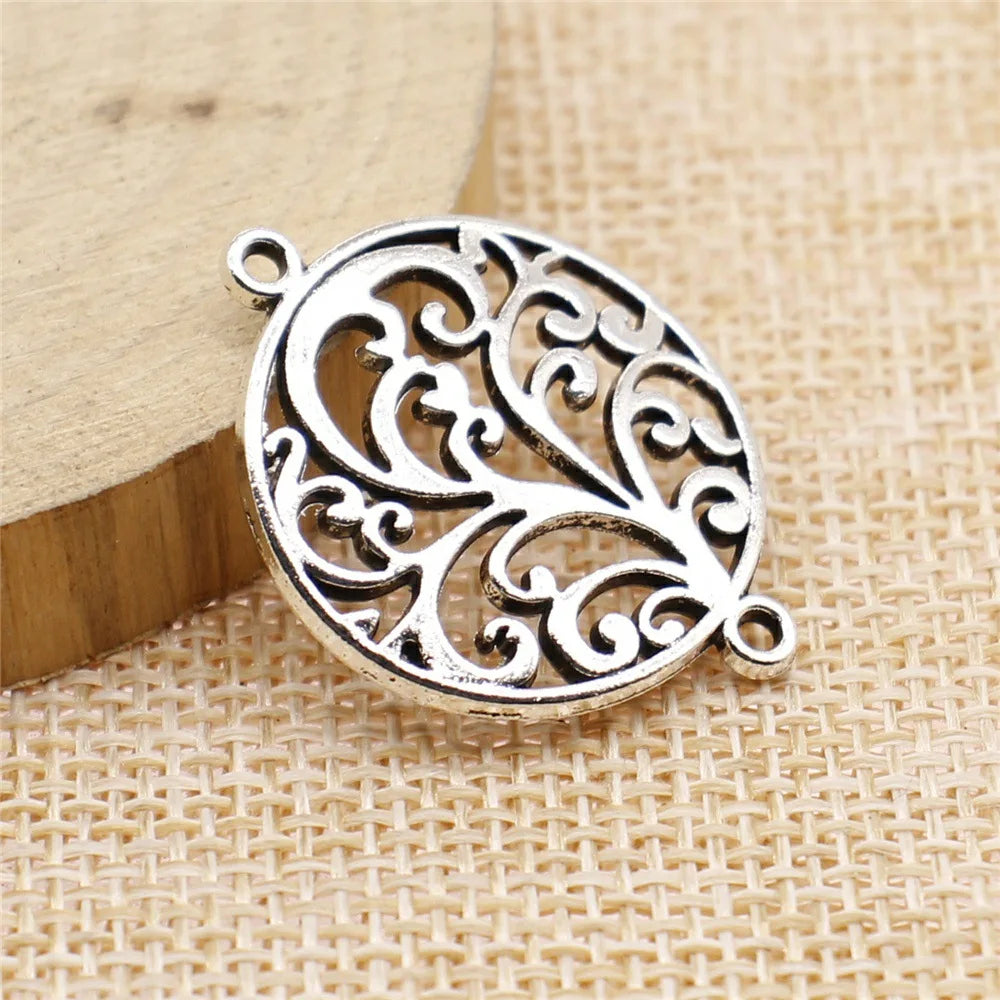 24x30mm 3g Antique Silver Zinc Alloy Round Pattern Connector Charm for DIY Bracelet Necklace Making