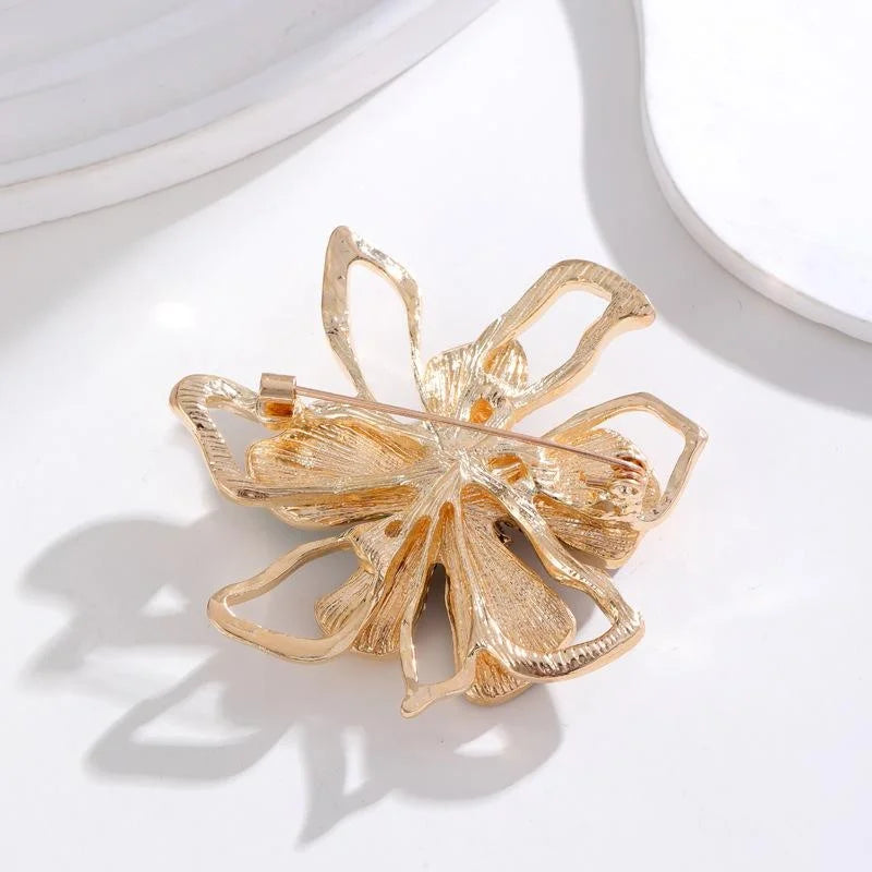 Elegant Floral Rhinestone Enamel Alloy Brooch, Luxury Flower Lapel Pin Corsage For Coat Sweater Gift
