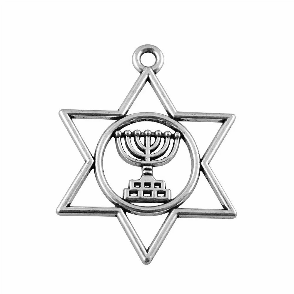 39x32mm 3.1g Antique Silver Zinc Alloy Candelabrum Hexagram Charm Pendant for DIY Jewelry Making