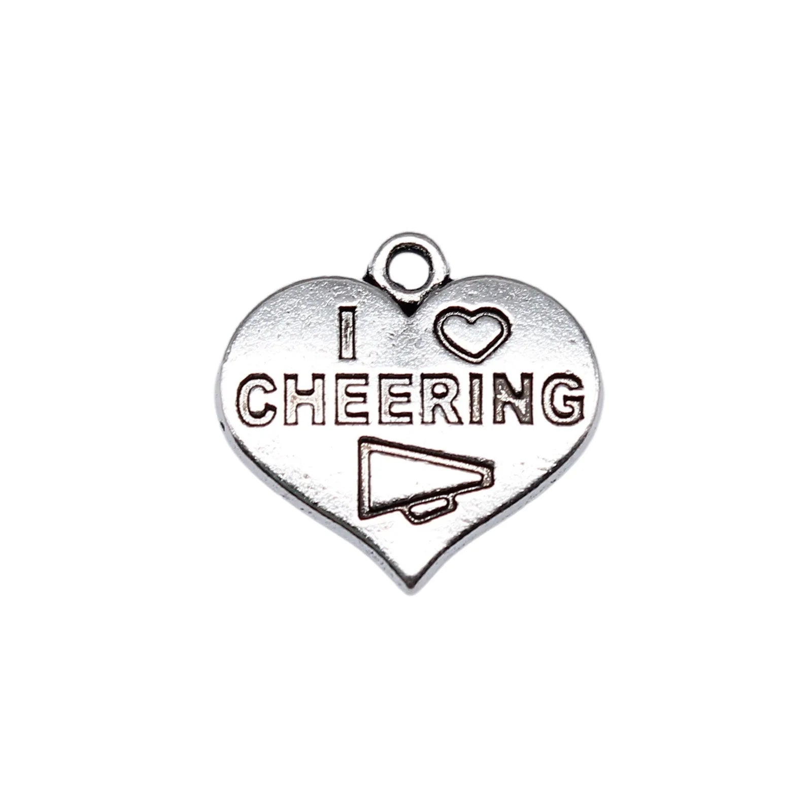 18x19mm 3g Antique Silver Zinc Alloy I Love CHEERING Charm Pendant for DIY Sports Theme Jewelry Making