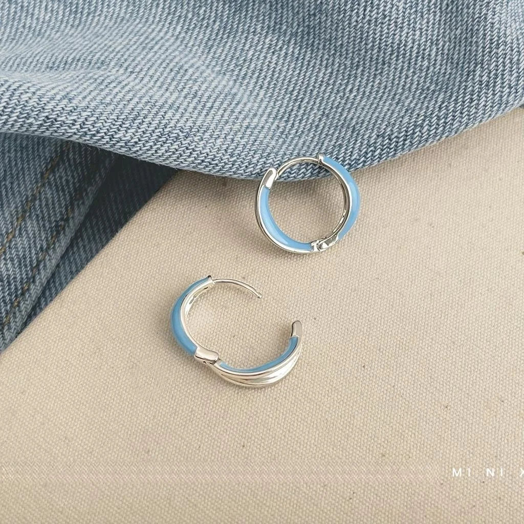 Elegant Blue Cream Copper Geometric Hoop Drop Earrings For Women Versatile Commuter Jewelry