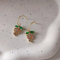 14K Gold Plated Copper Micro Pave Zircon Grape Drop Earrings Cute Korean Forest Style Jewelry