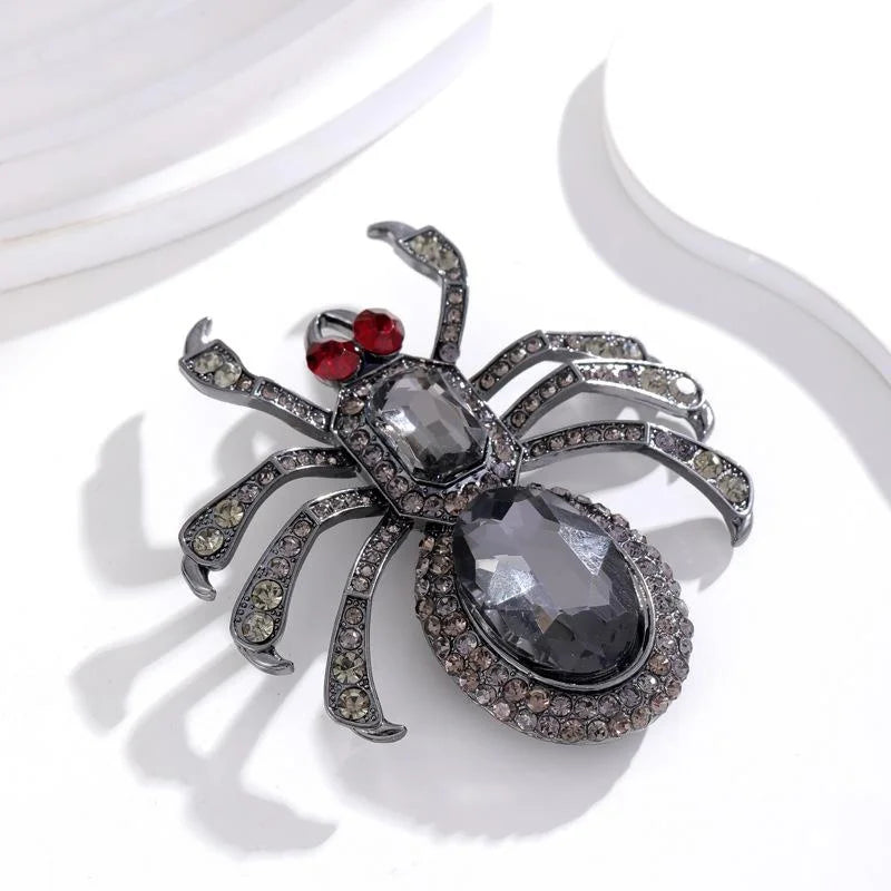 Luxury Big Spider Rhinestone Brooch With Pink Oval Crystal, Elegant Animal Lapel Pin Corsage Gift