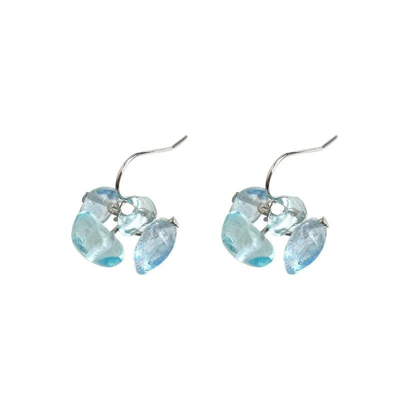 Handmade Aquamarine Crushed Stone Irregular Geometric Drop Earrings For Women
