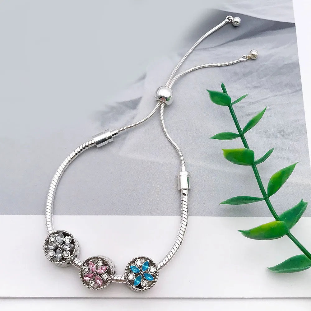 Silver Zinc Alloy Rhinestone Round Heart Butterfly Loose Metal Beads for DIY Bracelet Jewelry