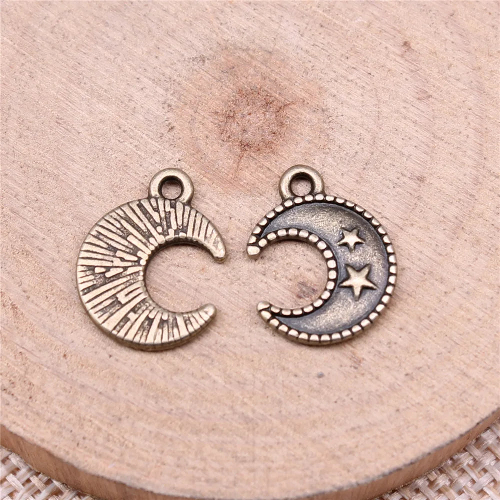 15x12mm 0.8g Multicolor Zinc Alloy Moon Star Charm Pendant for DIY Necklace Bracelet Making