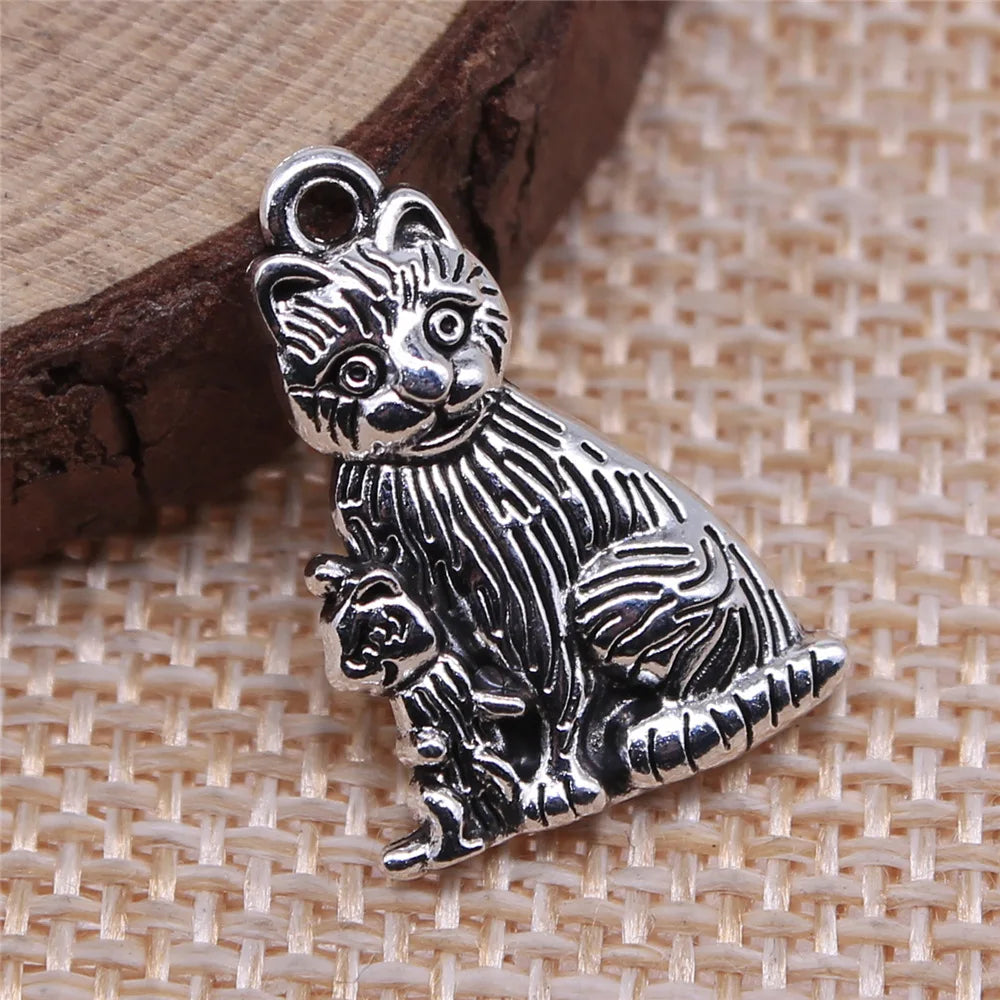 21x15mm 2.2g Antique Silver Zinc Alloy Cat Charm Pendant for DIY Necklace Bracelet Jewelry Making