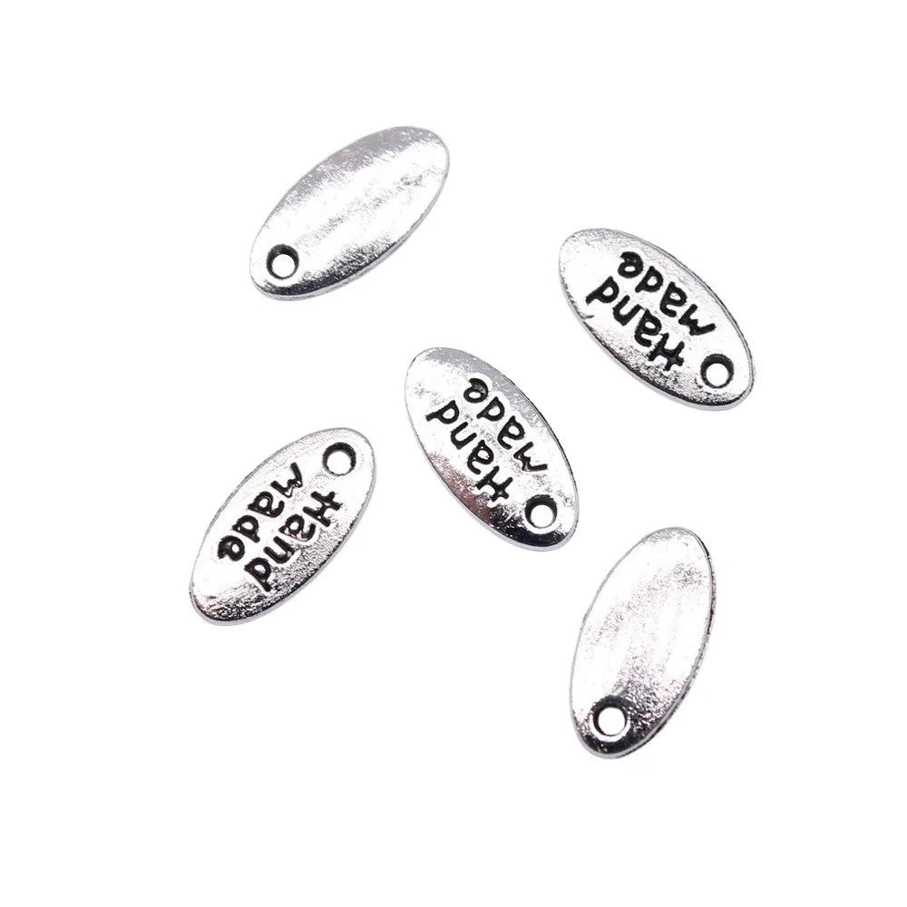 11x6mm 0.4g Zinc Alloy Hand Made Word Tag Letter Charm Pendant for DIY Handmade Jewelry Labels
