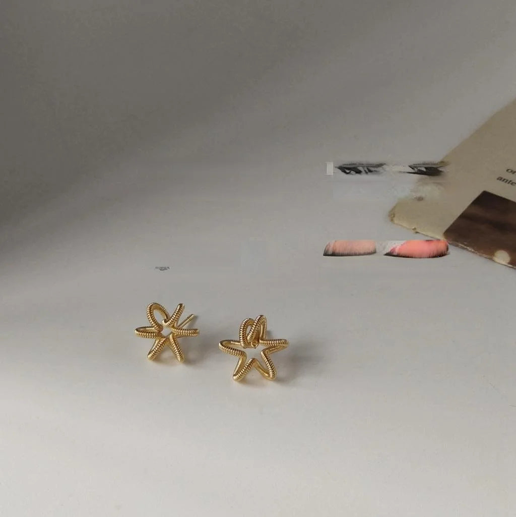 14K Gold Plated Irregular Geometric Copper Stud Earrings, Minimalist Mini Office Jewelry