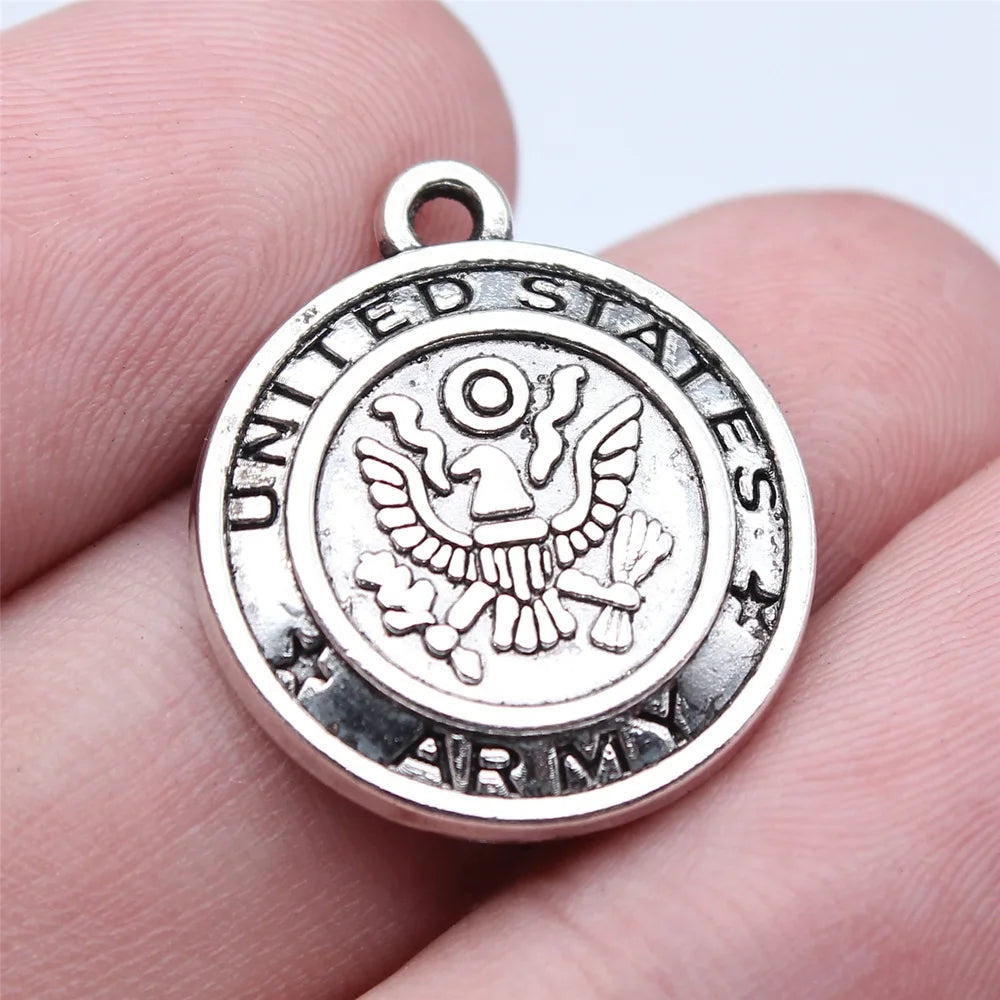 20x23mm 3.1g Antique Silver Zinc Alloy US Army Police Badge Tag Charm Pendant for DIY Jewelry Making