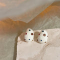 14K Plated Copper Milky White Enamel Rhinestone Irregular Geometric Stud Earrings