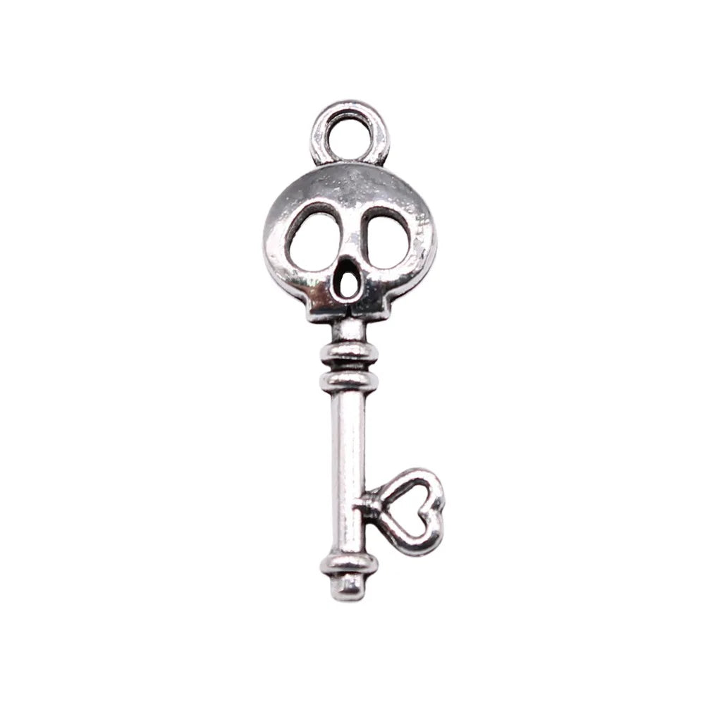 26x9mm 1.16g Multicolor Zinc Alloy Skull Heart Key Charm Pendant for DIY Necklace Bracelet Making