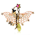 Cute Halloween Witch Bat Brooch With Enamel Wings And Rhinestones, Alloy Lapel Pin Corsage Gift