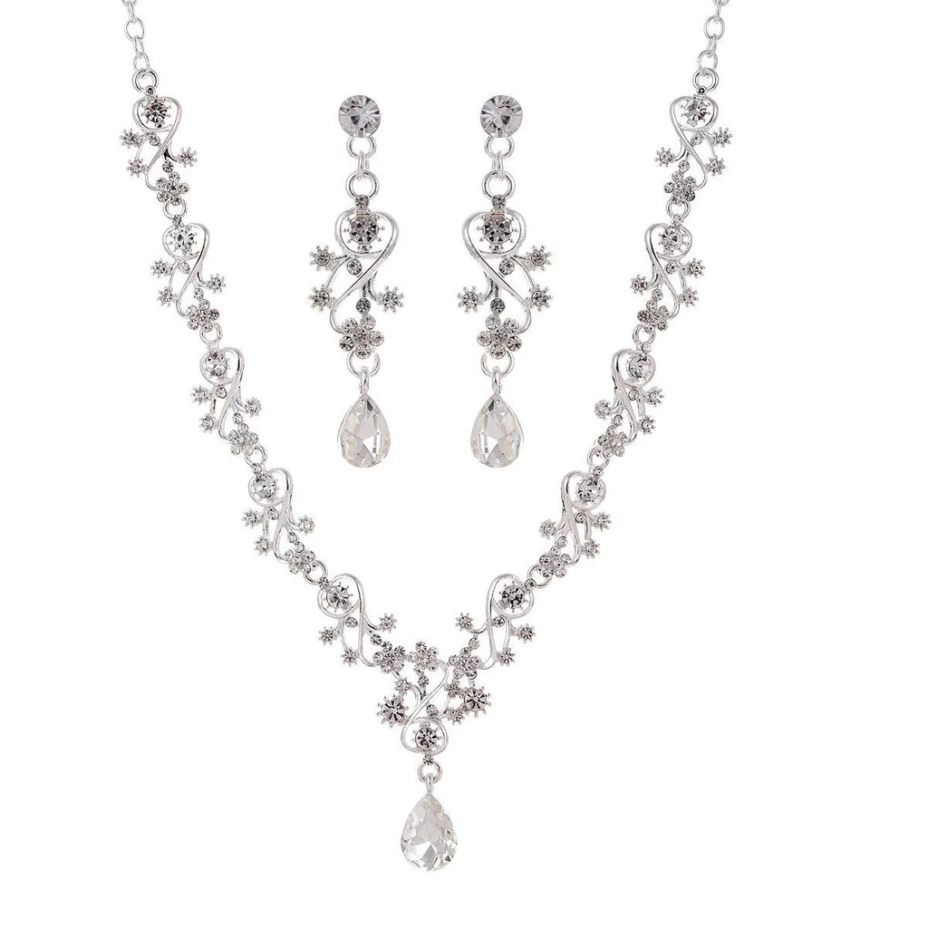 Elegant Bridal Rhinestone Crystal Teardrop Necklace And Earrings Jewelry Set For Wedding Banquet Party Gift