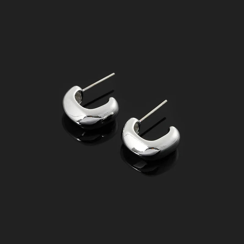 Elegant Silver Alloy Spiral Disc Chunky Small Hoop Stud & Clip On No Piercing Commuter Minimalist Earrings