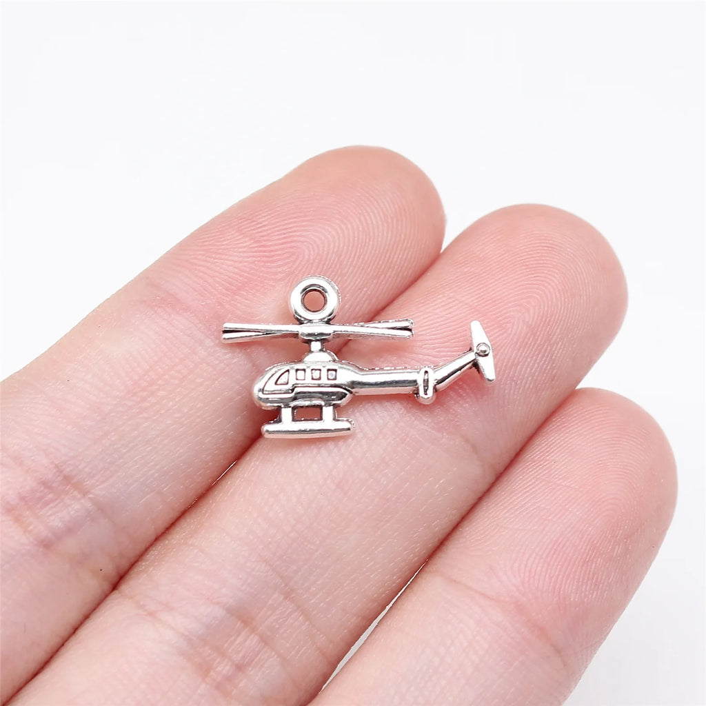 12x20mm 0.89g Antique Silver Zinc Alloy Helicopter Charm Pendant for DIY Aviation Theme Jewelry Making