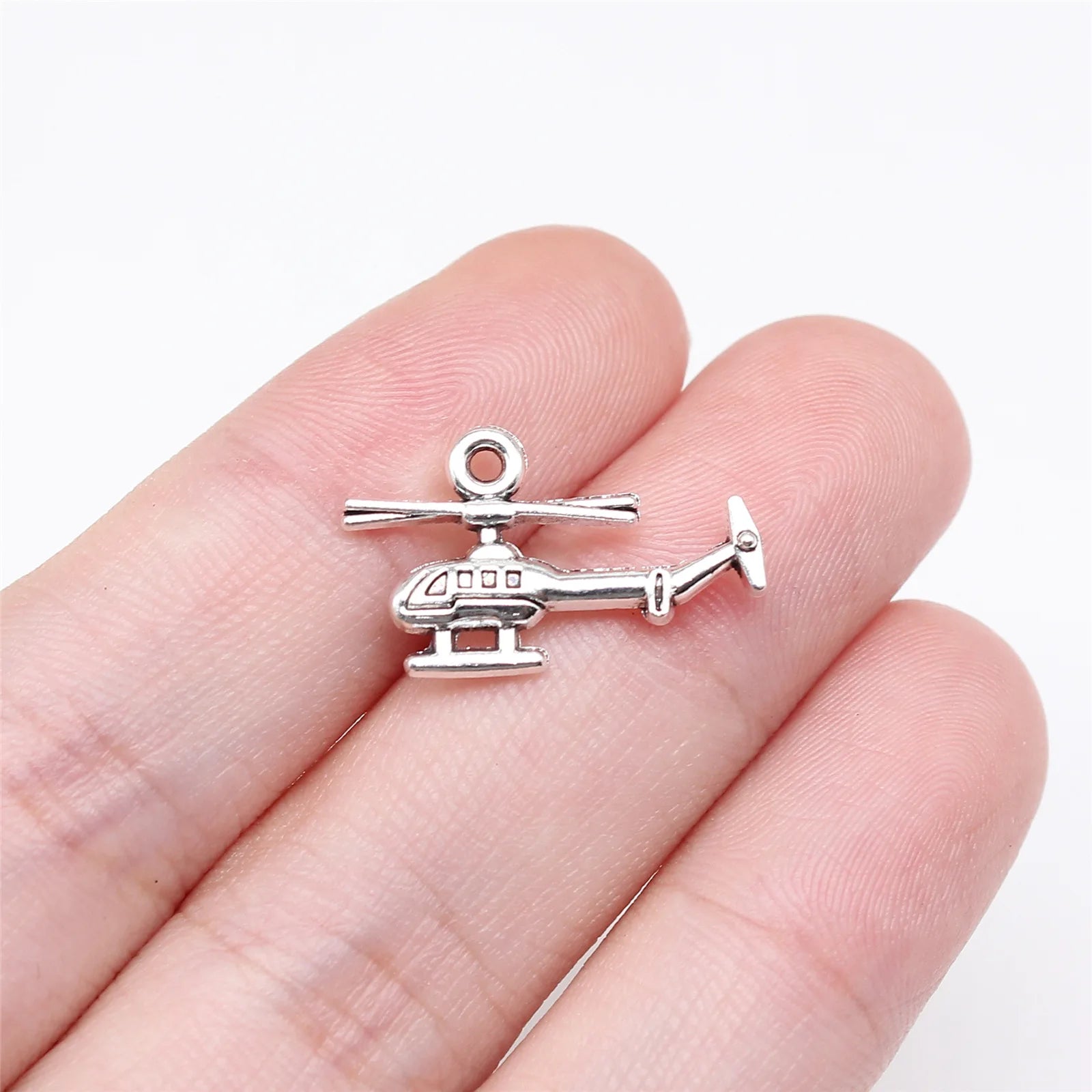 12x20mm 0.89g Antique Silver Zinc Alloy Helicopter Charm Pendant for DIY Aviation Theme Jewelry Making