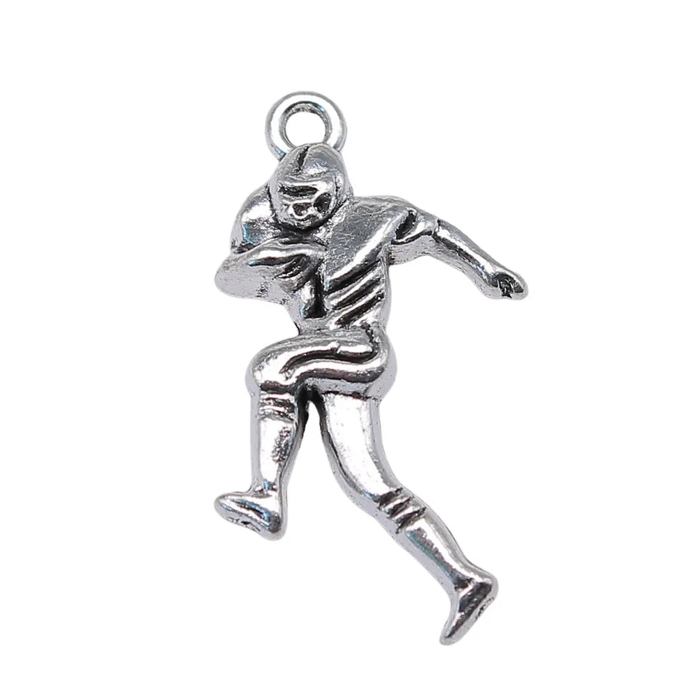 30x15mm 1.6g Antique Silver Zinc Alloy Football Athlete Charm Pendant for DIY Sports Jewelry Making