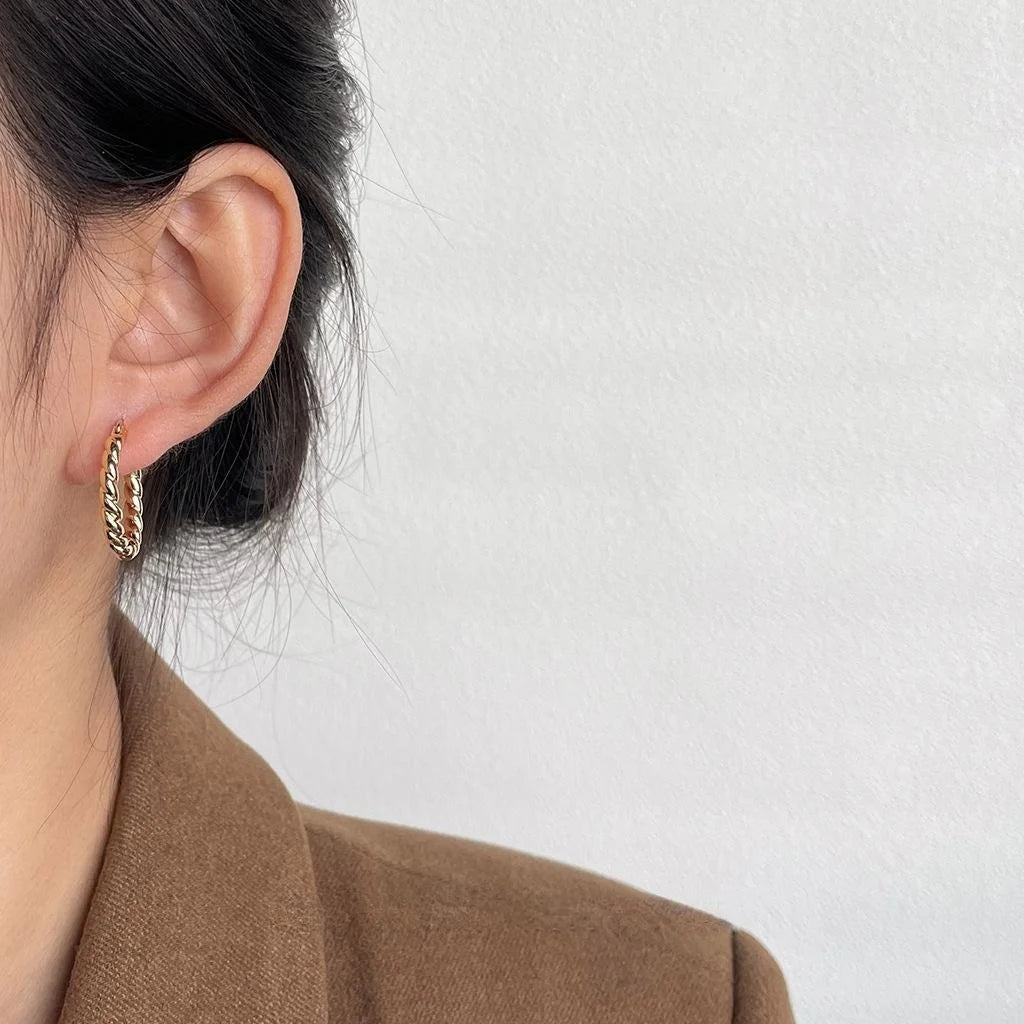 Vintage French Twisted Copper Drop Earrings, Geometric Minimalist Style
